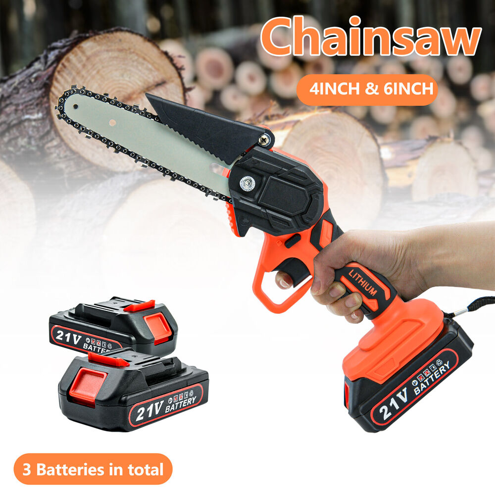 4"/ 6" Mini Handheld Electric Chainsaw Cordless Chain Saw Wood Cutter +3 Battery