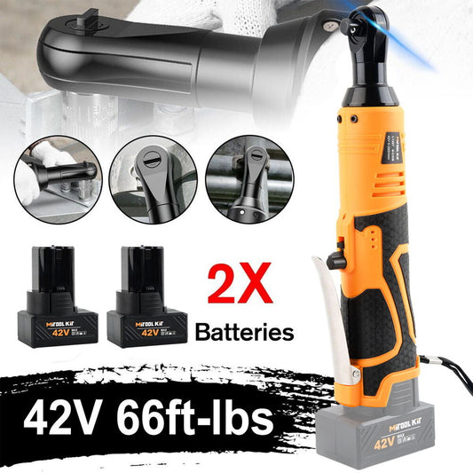 42V Li-ion Cordless 3/8" 66 ft-lbs Ratchet Wrench Electric Impact Tool 2 Battery