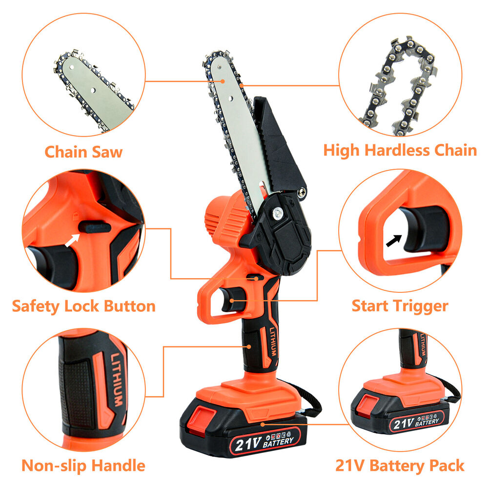 4"/ 6" Mini Handheld Electric Chainsaw Cordless Chain Saw Wood Cutter +3 Battery