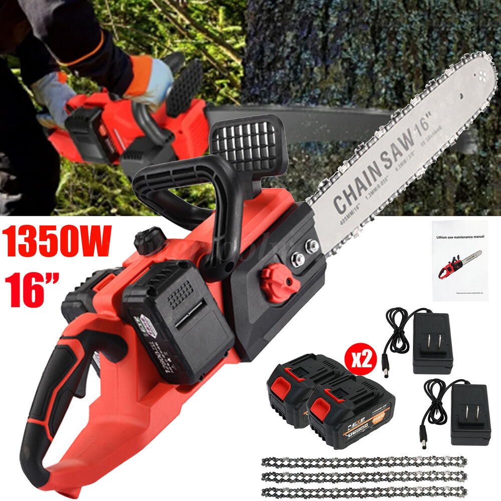 42V Electric Cordless Chain Saw 1800W Handheld Chainsaw 1/2 Battery Powered 16in