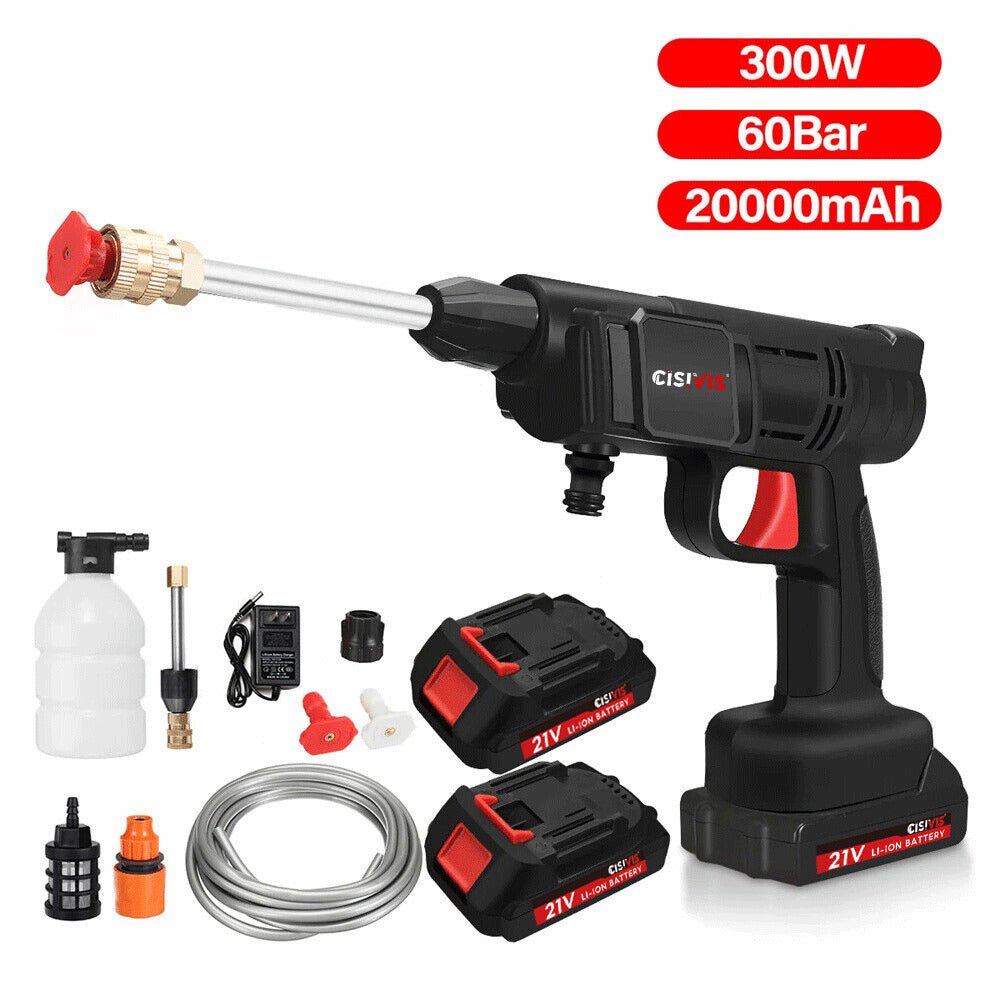 2 Battery Cordless Water Spray Gun Portable High Pressure Car Washer Cleaner