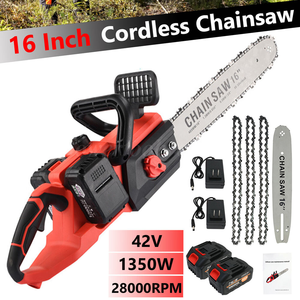 42V Electric Cordless Chain Saw 1800W Handheld Chainsaw 1/2 Battery Powered 16in