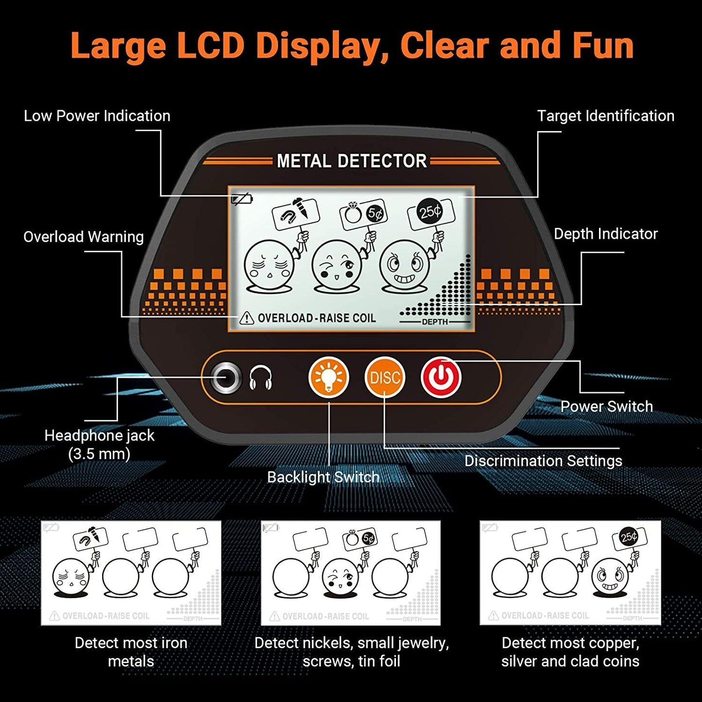 Metal Detector, 3 Modes Adjustable Waterproof Detectors (24"-45") with Larger Ba