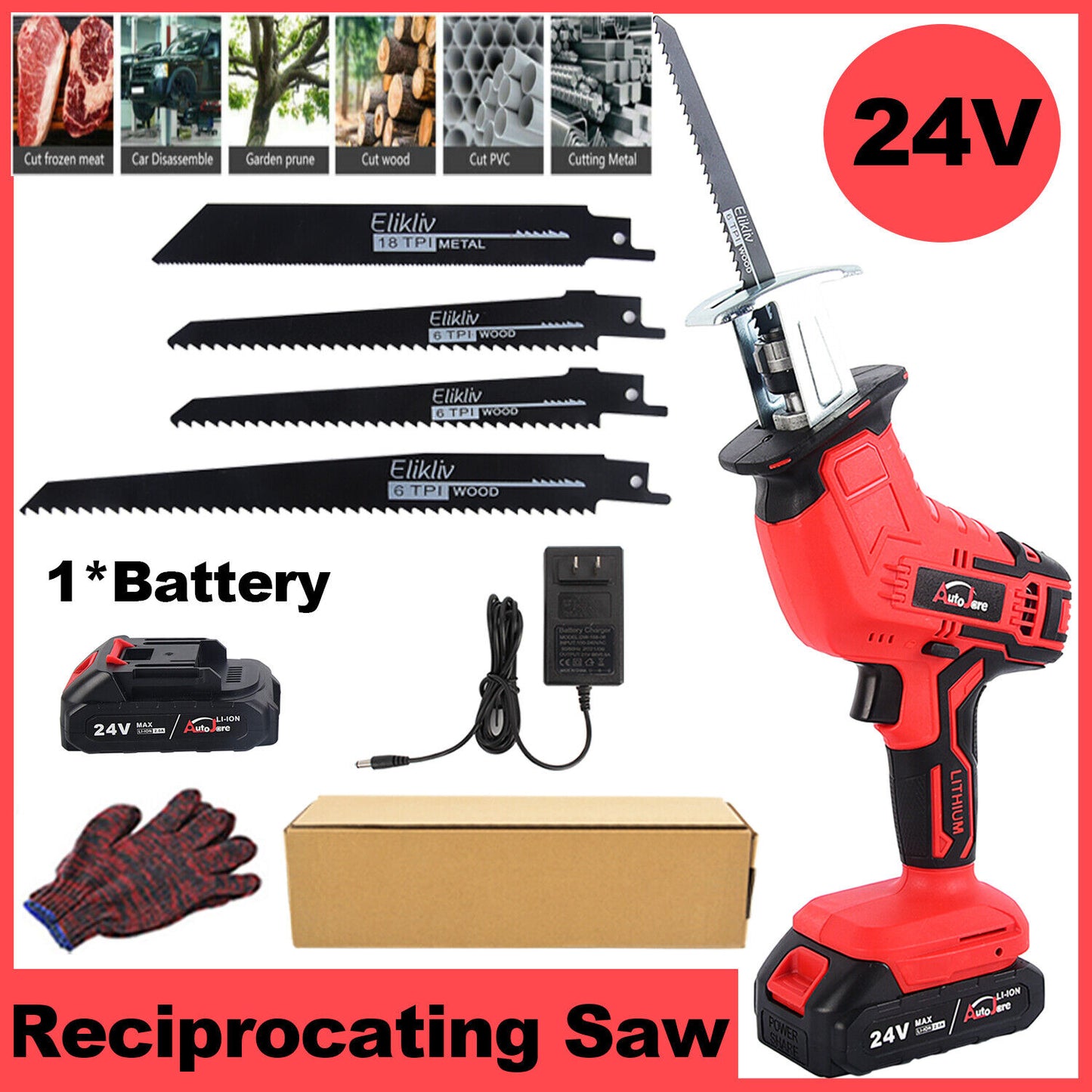 Electric Reciprocating Saw W/ 2 Li-ion Battery Cutting Tools Cordless W/Battery