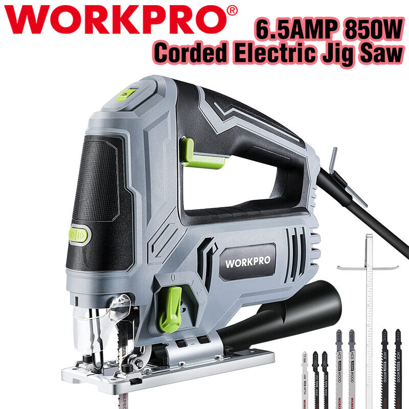 WORKPRO Jigsaw 6.5AMP 850W Corded Electric Jig Saw Tool Kit 6 Speed w/7PC Blades