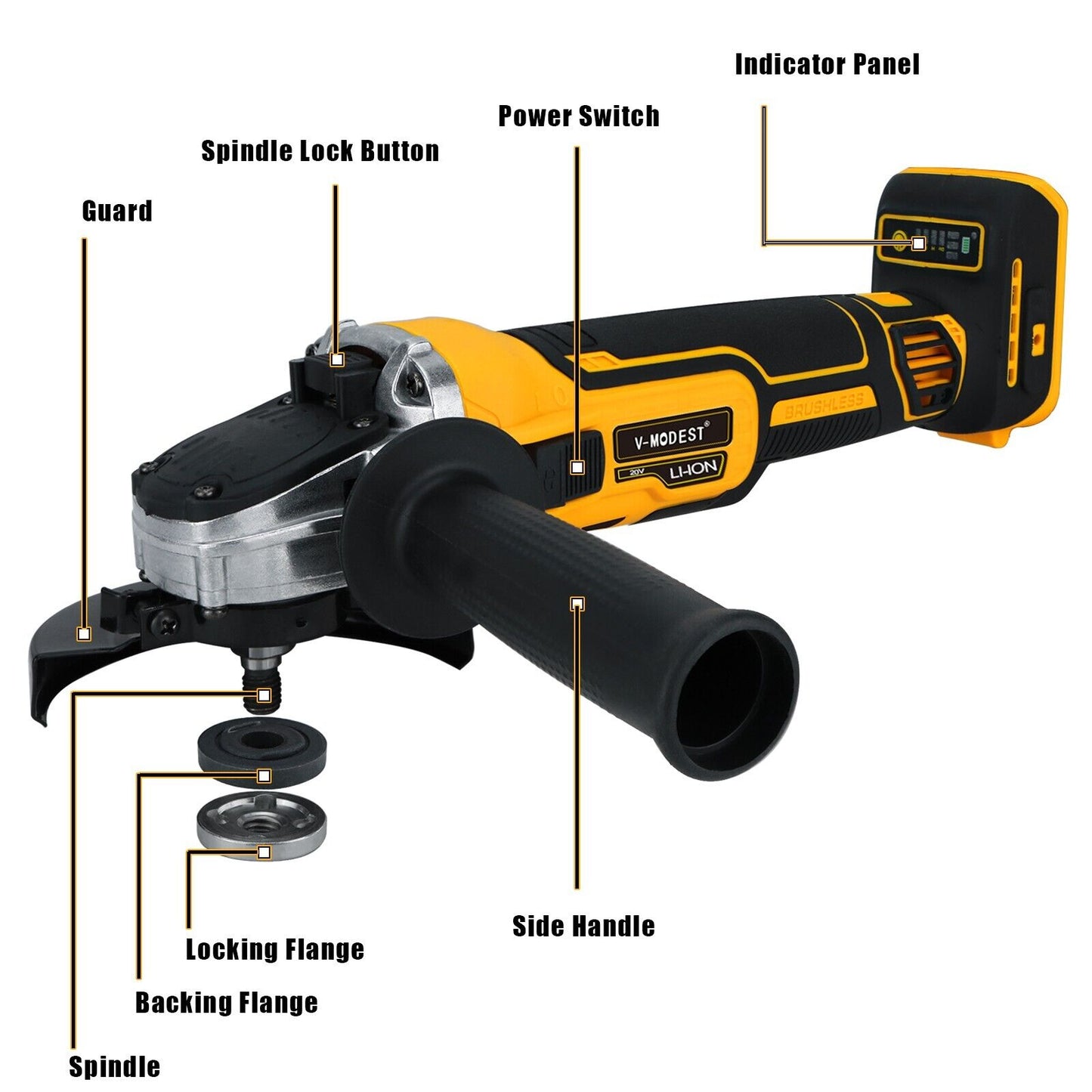 Cordless Angle Grinder Compatible Dewalt 20V MAX Battery 4-1/2" to 5" Brushless