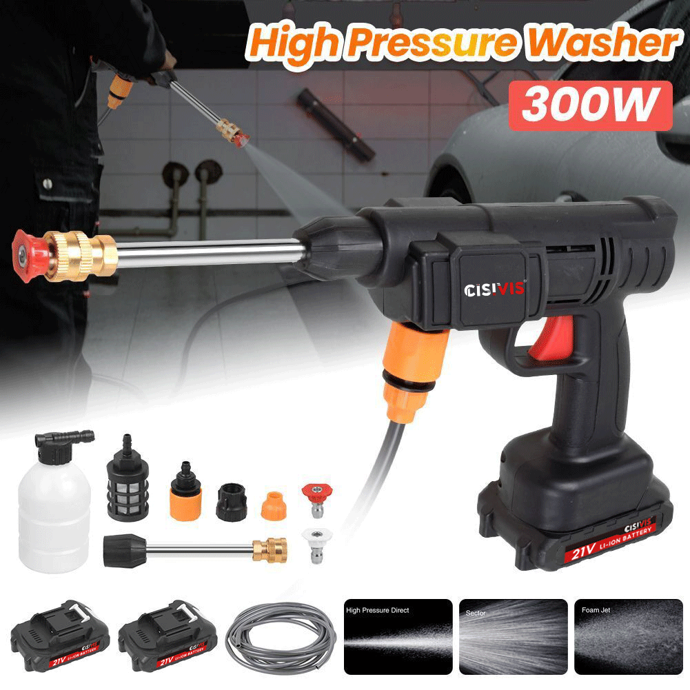 2 Battery Cordless Water Spray Gun Portable High Pressure Car Washer Cleaner