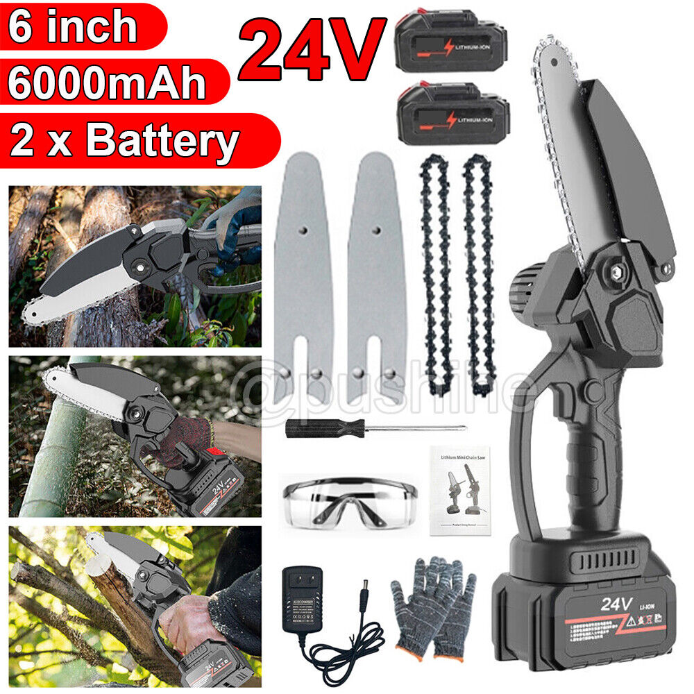 6" Mini Handheld Electric Chainsaw Cordless Chain Saw 24V 750W Battery Power US