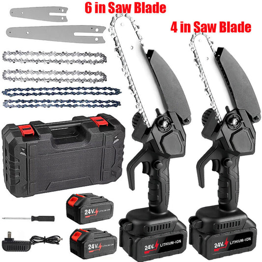 24V Electric Cordless Chain Saw Small Mini Handheld Chainsaw 2 Battery Powered