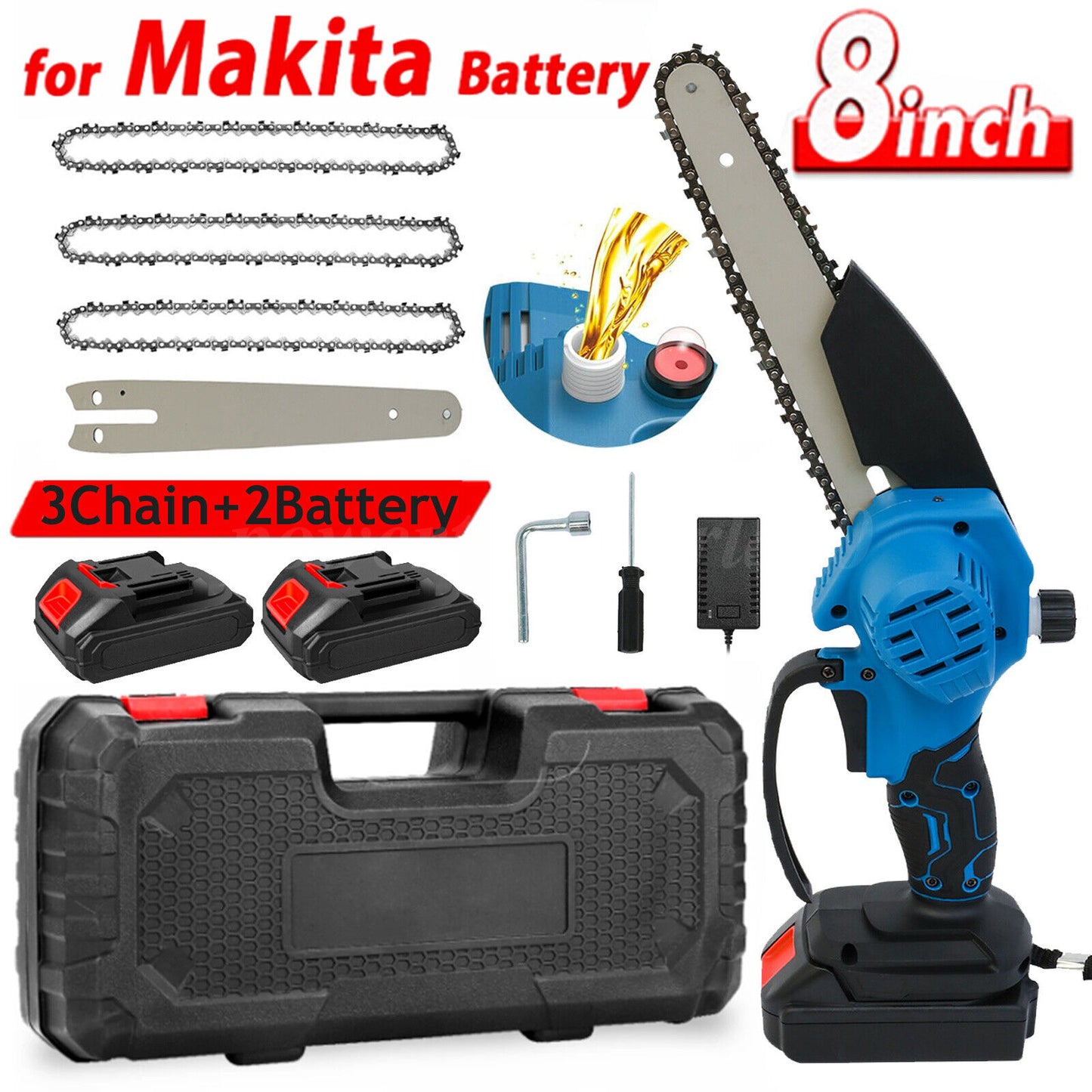 42V Electric Cordless Chain Saw 1800W Handheld Chainsaw 1/2 Battery Powered 16in