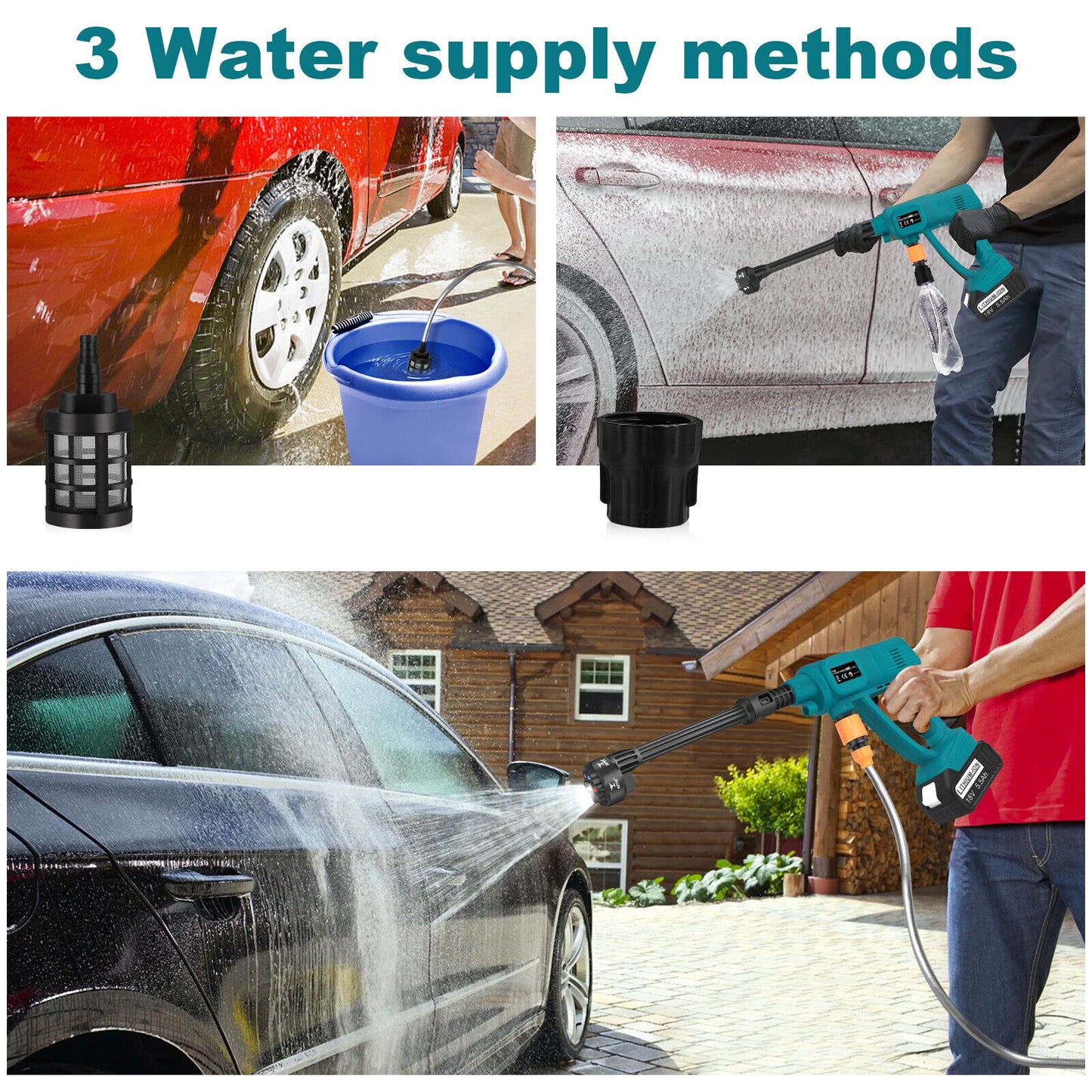 Portable Cordless Electric High Pressure Water Spray Gun Car Washer Cleaner Tool