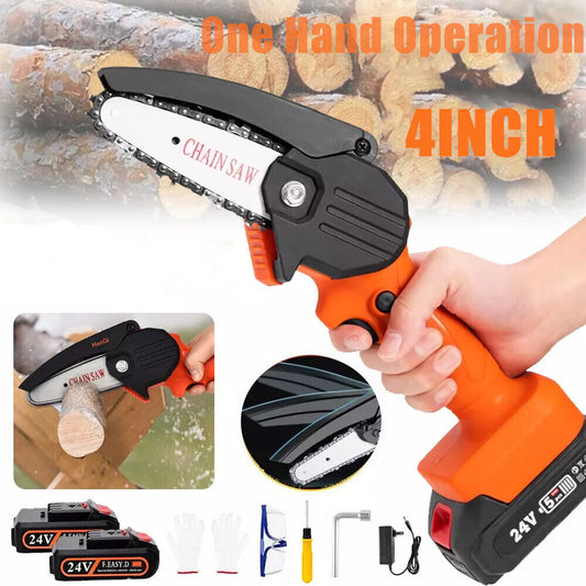 4 in Mini Handheld Electric Chainsaw Cordless Chain Saw Wood Cutter Rechargeable