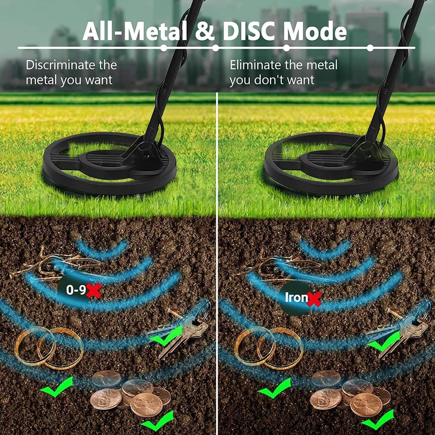 Metal Detector, 3 Modes Adjustable Waterproof Detectors (24"-45") with Larger Ba